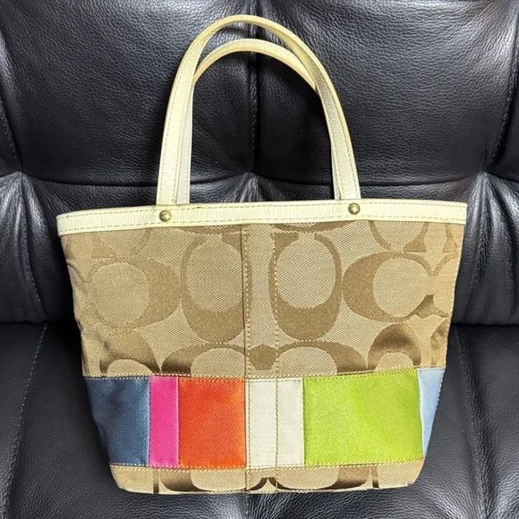 Coach Tan and Multicolor Patchwork Tote - Picture 2 of 13